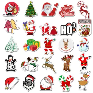Christmas waterproof sticker detail, cute cartoon Santa snowman design for DIY decor.