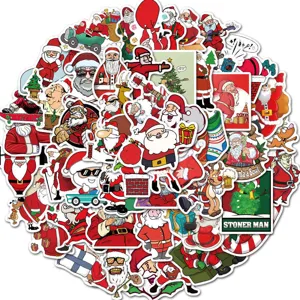 Christmas Waterproof PVC Stickers Decals Santa Snowman Tree Holiday Decoration For Water Bottle Phone Case
