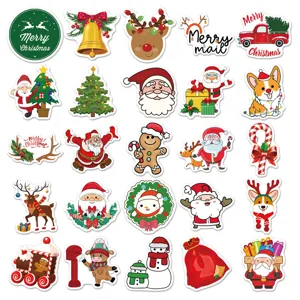 Christmas waterproof PVC stickers set, cute cartoon Santa and reindeer decals for cups.