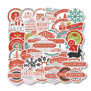 Christmas sticker detail view, festive waterproof PVC decals with holiday decoration patterns.
