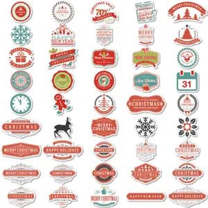 Christmas sticker detail, waterproof PVC decals for phone case, cup, and refrigerator decor.