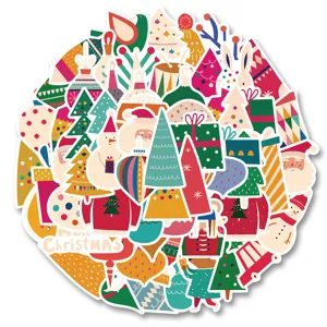 Christmas sticker detail, colorful waterproof vinyl decal set for phone cases and cups.