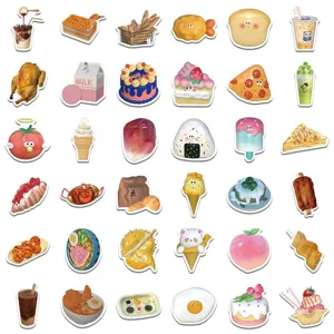 Detalle de pegatinas de comida 3D lindas, pegatinas impermeables de postres y bebidas para taza.