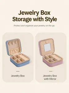 Portable velvet jewelry travel boxes with mirror and storage for rings and necklaces.
