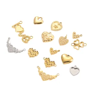 Edelstahl Herz- und Flügelanhänger Set für DIY-Schmuckherstellung in Gold- und Silberoptik