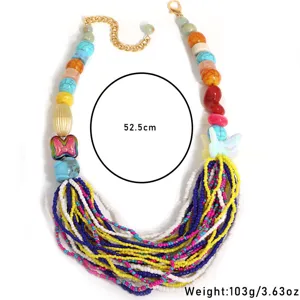 Detailed view of bohemian multi-layer colorful beaded necklace with 52.5cm length