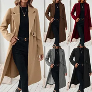 Lange wollen mantel voor dames elegante reverskraag jas 5 kleuren