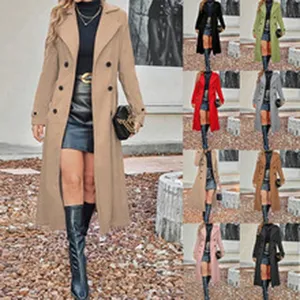 Lange double-breasted trenchcoat voor dames in meerdere kleuren