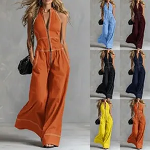 Stilvolle Kollektion sexy Damen-Jumpsuits mit Neckholder und weitem Bein in vielen Farben
