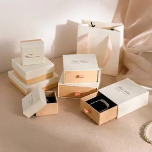 Boîte d'Emballage de Bijoux Cloche et Tiroir pour Collier Bague Boucle d'Oreille Blanc Rose Noir Boîte Cadeau en Papier avec Ruban Sac à Main
