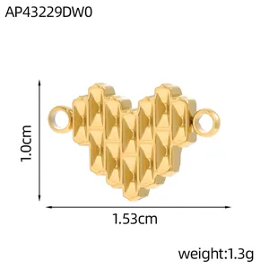 Genaue Abmessungen des goldenen 3D-Edelstahl-Herzanhängers für DIY-Schmuckherstellung