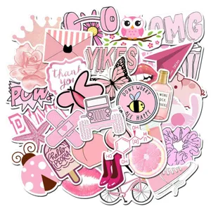 Waterproof pink aesthetic stickers pack for laptop luggage skateboard water bottle decor 50pcs