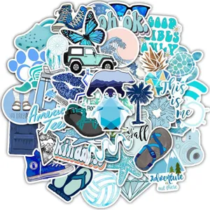 50pcs blue fresh graffiti stickers waterproof vinyl decal for laptop water bottle skateboard