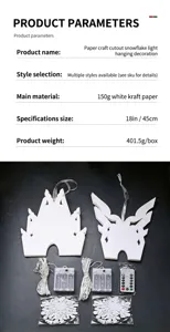 Detailed view of paper hollow snowflake light pendant with battery box and remote control.