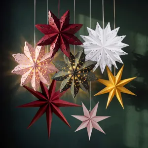 Modern Paper 3D Folding Star Snowflake Hanging Ornaments Multicolor Laser Cutout Hanging Lantern Lampshade For Christmas Party Home Decor