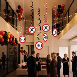 90. Geburtstag Hängende Deko Spirale Rot Weiß Straßenschild Party Decken Dekoration