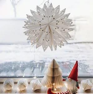 3D paper star lantern Christmas hanging decoration for festive window and home party decor.