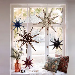 Nordic Christmas paper star lantern hanging decor vintage holiday party window ornament home supplies