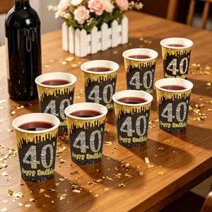 Schwarz goldene 40. Geburtstag Einweg Pappbecher Set für Party Tischdeko Zubehörbedarf.