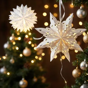 3D paper star lantern Christmas hanging decoration hollow snowflake light lampshade home decor