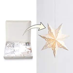 Foldable 3D paper star lantern with LED string lights and remote for holiday home decor.