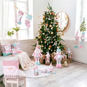 Christmas plush gnome snowmen dolls and home decoration set displayed in a festive room.