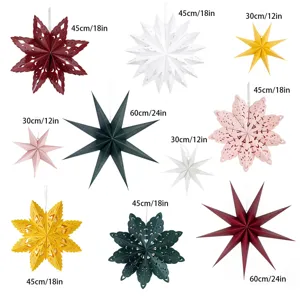 3D paper star lanterns for Christmas party decorations, hanging snowflake paper stars assorted sizes.