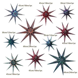 Vintage 9-pointed paper star hanging ornament for Christmas tree decor, holiday party supply.