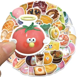 65Pcs Lindos Pegatinas 3D Comida de Panadería Impermeables para Diario Portátil Botella