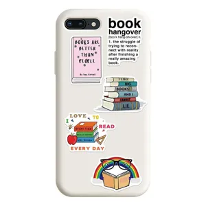 Cover per telefono bianca con design di adesivi creativi a tema lettura e libri.