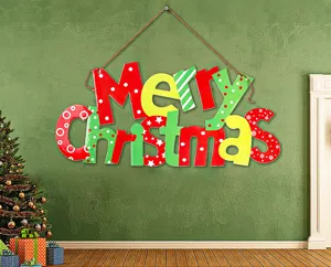 Detailed scene view of the colorful Christmas hanging sign, perfect for festive home decor.