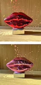Boule disco lèvres déco, sculpture lèvres en mosaïque miroir rouge pour fête art maison