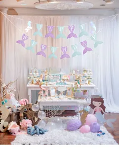 Mermaid Birthday Banner Party Decoration Happy Birthday Pastel Purple Mint Green Party Supplies