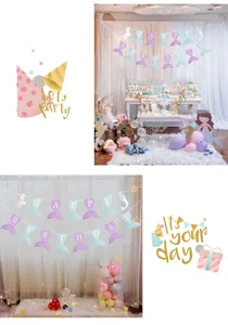 Mermaid birthday banner happy birthday party hanging decorations for celebration