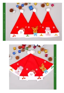 Christmas plush hat with cute Santa snowman reindeer applique for festive holiday party decor