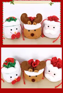 Christmas gift bag plush cute candy pouch festive reindeer snowman decoration details