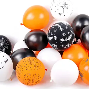 Halloween Latex Balloons Orange Black White Spooky Pumpkin Skull Print Round Balloons For Bar Party Decor