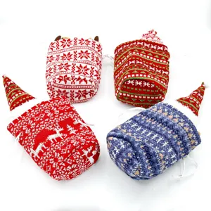 Christmas knitted drawstring gift bags cute gnome candy apple packaging pouches set