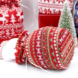 Kerst gebreid trekkoord appel tas snoep zakje feestelijke decoratie cadeau tasje