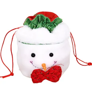Christmas Non-Woven Fabric Plush Gift Drawstring Bag Cute Cartoon Santa Claus Snowman Reindeer Apple Candy Treat Packing Pouch For Kids Holiday Party Decoration Ornaments