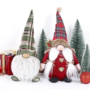 Christmas Decorations Sitting Gnome Plush Faceless Old Man Doll Ornament Knit Plaid Dwarf Figurine Tabletop Home Holiday Decor