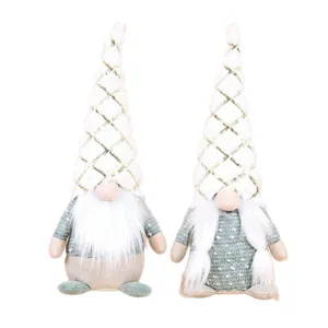 Kerst kabouter pluche poppen set met hoge hoed en gevlochten baard decor 44cm