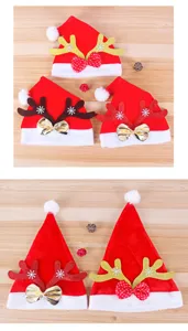 Cappello di Natale in velluto con corna di renna e fiocco, ideale per feste e decorazioni.