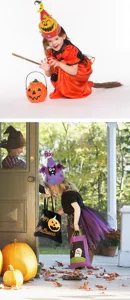 Kids Halloween paper cartoon costume hat and pumpkin bag set for children party holiday decor