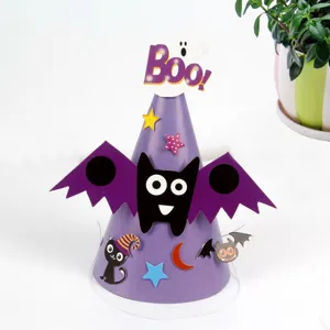Halloween paper cartoon hat for kids, cute bat and ghost party costume decoration headwear