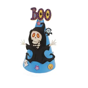 Kids Halloween party cone paper hat blue cartoon ghost pumpkin skull holiday decoration prop
