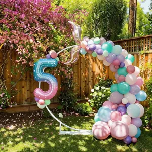 Geburtstag Party Ballonbogen Set mit Farbverlauf Zahlen und Meerjungfrau Schwanz Deko