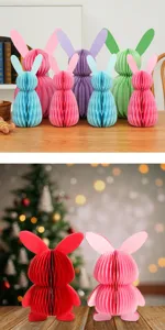 Easter honeycomb paper rabbit decoration folding ornament for party classroom decor.