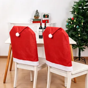 Coprisedie di Natale in tessuto non tessuto rosso, simpatico cappello di Babbo Natale per feste.