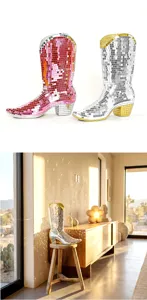 Disco cowboy boot ornament home decor glass mirror boot festival party desktop display details